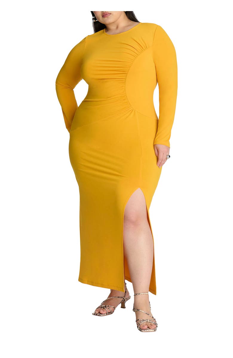 ELOQUII Shirred Detail Maxi Dress, Main, color, Golden Orange