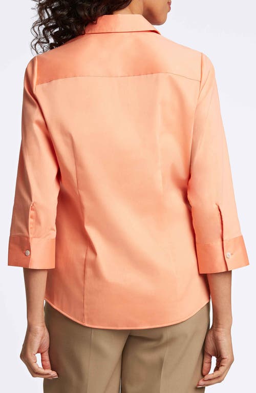 Foxcroft Agnes Three-quarter Sleeve Cotton Blend Popover Top In Melon