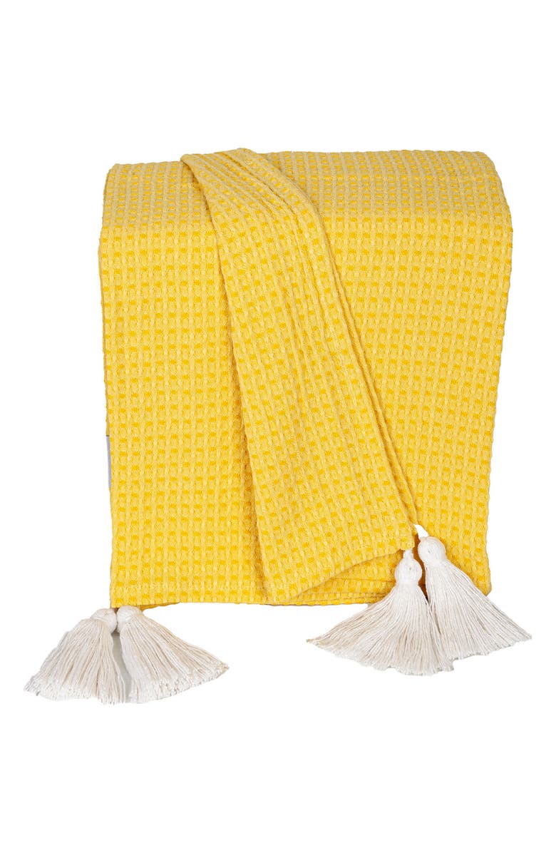 PARKLAND COLLECTION Khonsu Waffle Weave Tassel Throw Blanket, Main, color, Yellow