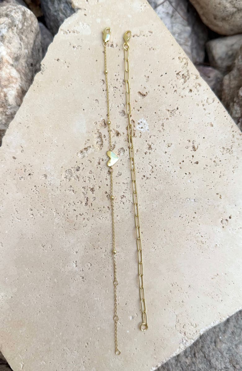 Adornia Heart Charm Set of 2 Chain Bracelets, Alternate, color, Gold