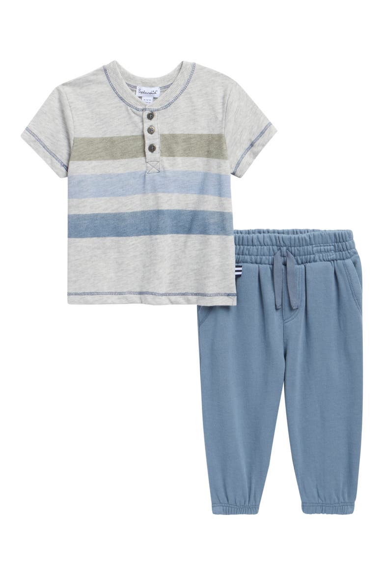 Stripe Henley T-Shirt & Pants Set, Main, color, LICHEN STRIPE