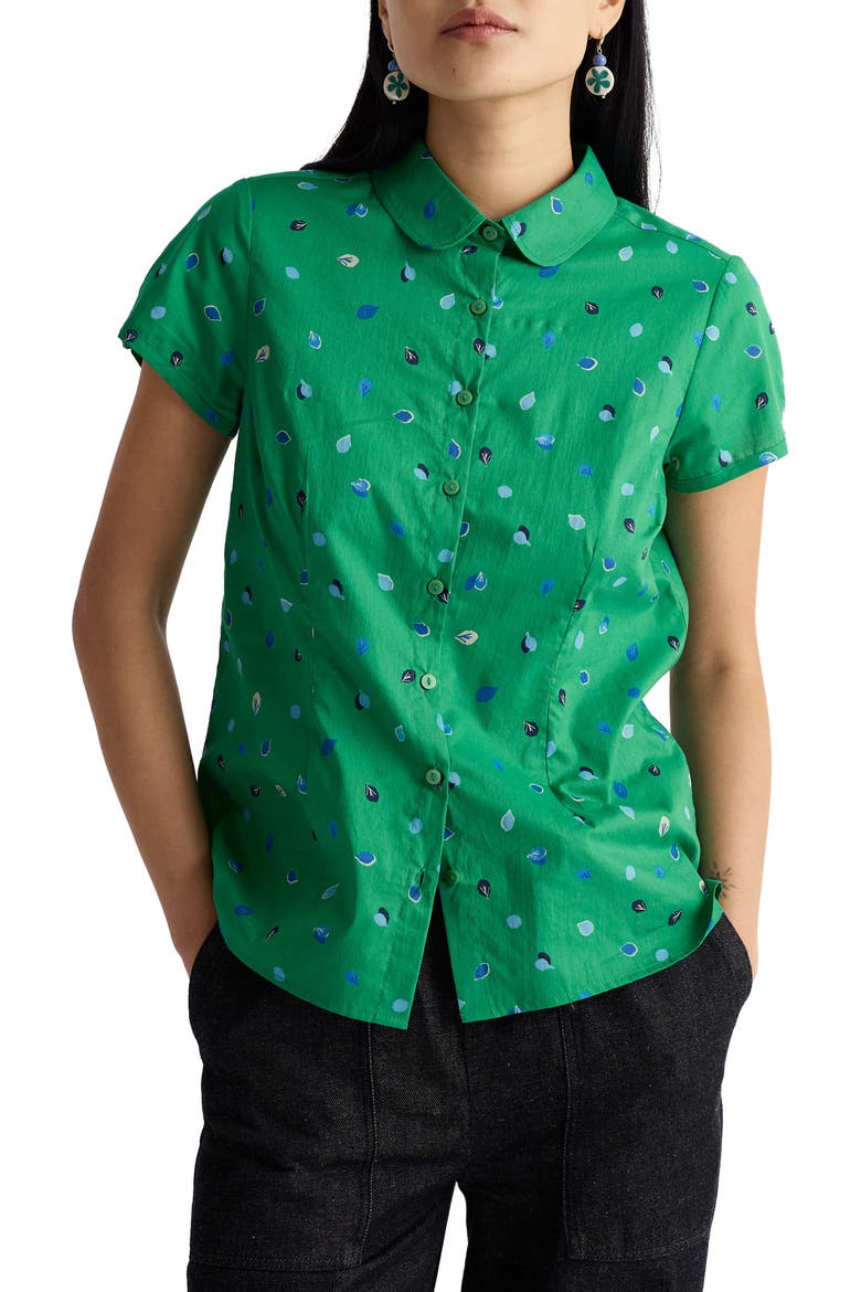 Rushmaker Petal Spot Organic Cotton Voile Button-Up Shirt, Main, color, PETAL SPOT BRIGHT GREEN