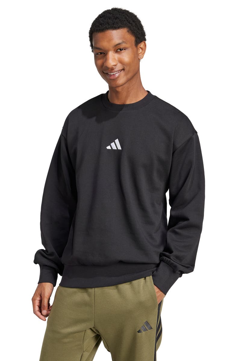 adidas Essentials Feelcozy Fleece Crewneck Sweatshirt, Alternate, color, Black/ White