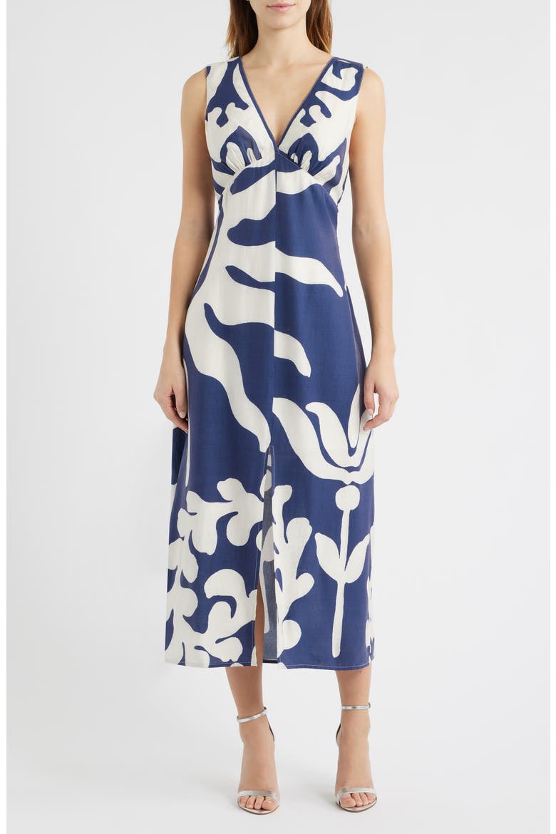Penny Open Back Midi Dress, Main, color, NAVY