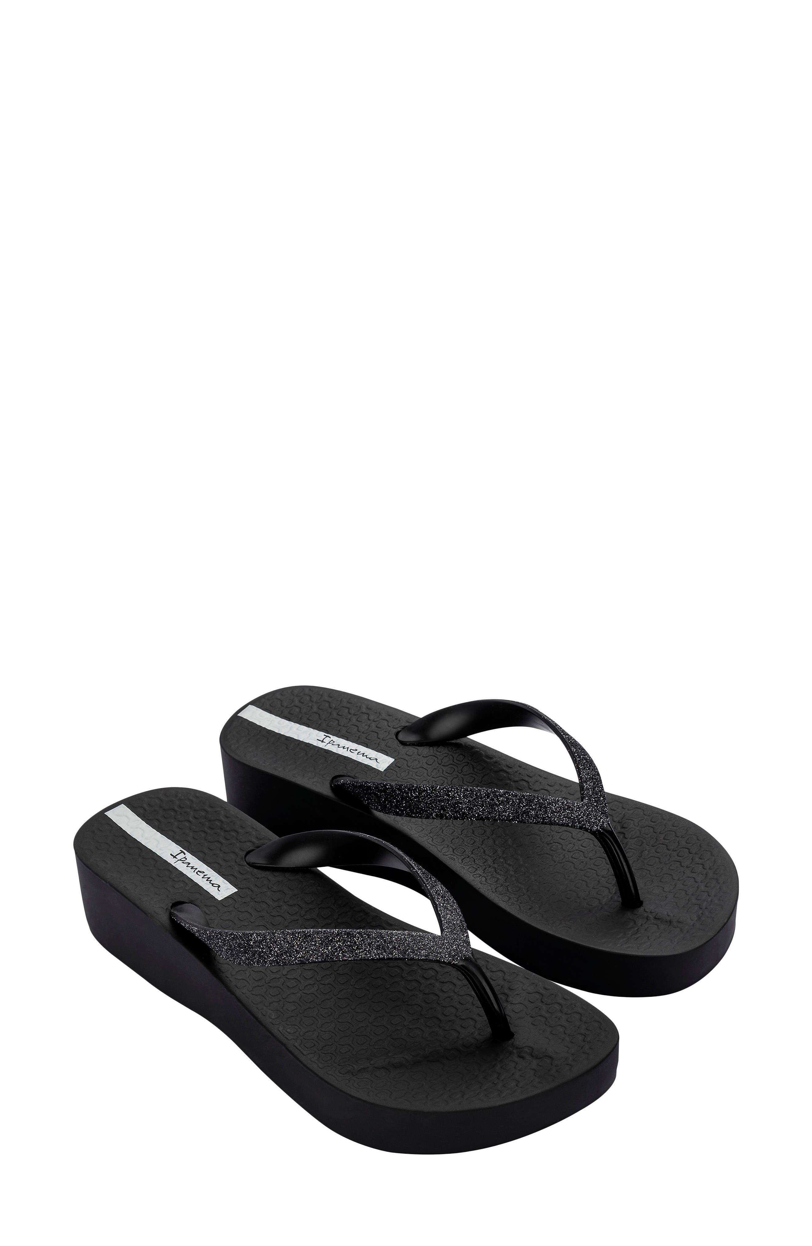 Ipanema Ipa Glitter Wedge Flip Flop, Alternate, color, Black/ Glitter Black