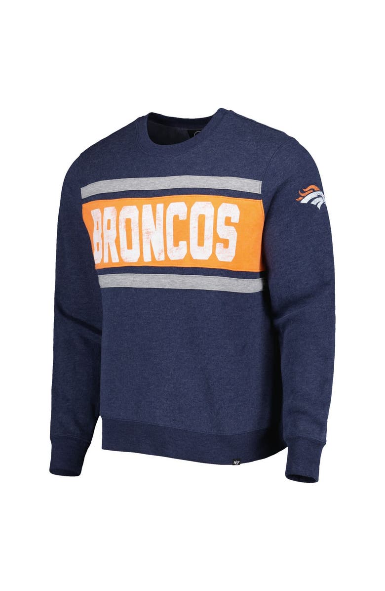 '47 Men's '47 Heather Navy Denver Broncos Bypass Tribeca Pullover Sweatshirt, Alternate, color, 