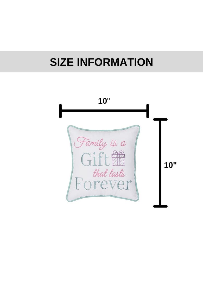 Family Is A Gift Embroidered Small/Petite Accent Pillow, 10" x 10", Alternate, color, Green