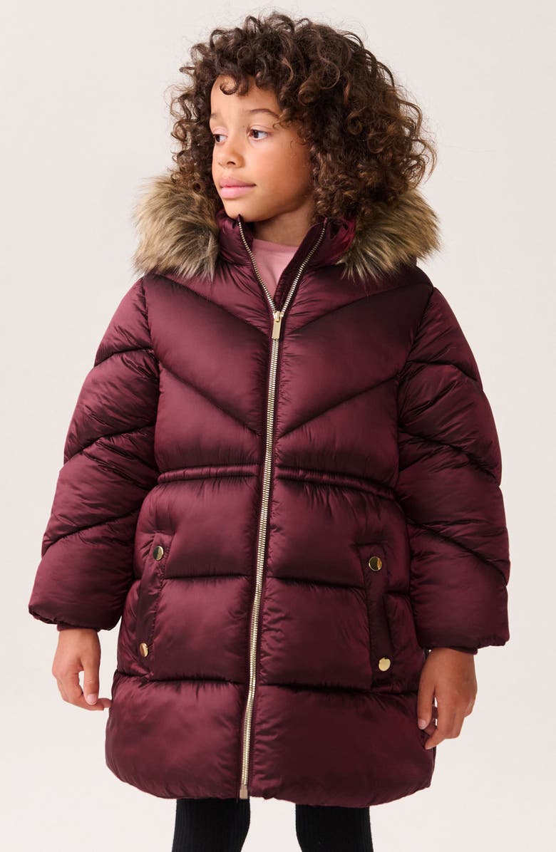NEXT Kids' Hooded Puffer Coat with Faux Fur Trim, Alternate, color, 
