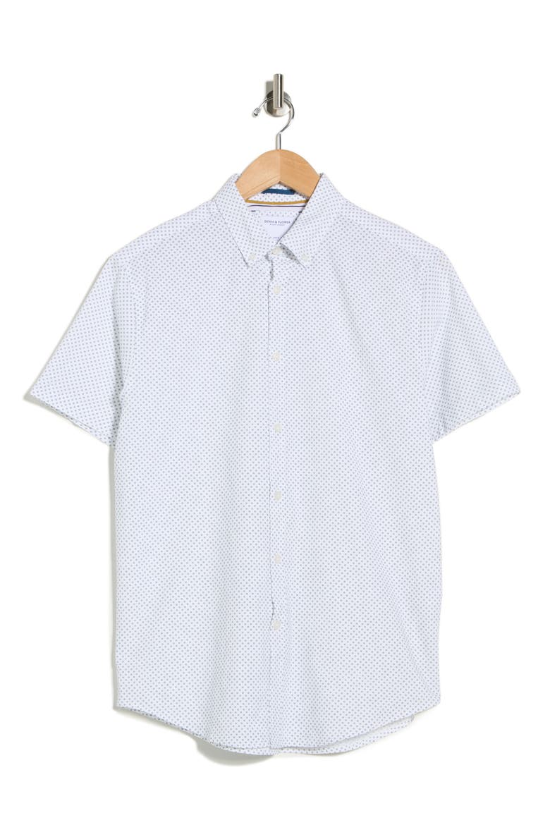Pop Geometric Short Sleeve Button-Down Shirt, Alternate, color, WHITE/ BLACK
