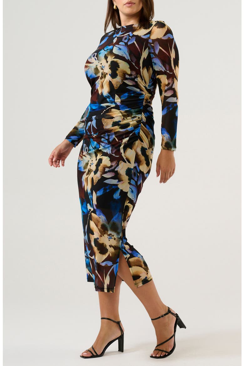Cleo Ruched Long Sleeve Body-Con Maxi Dress, Alternate, color, CHOC WINTER