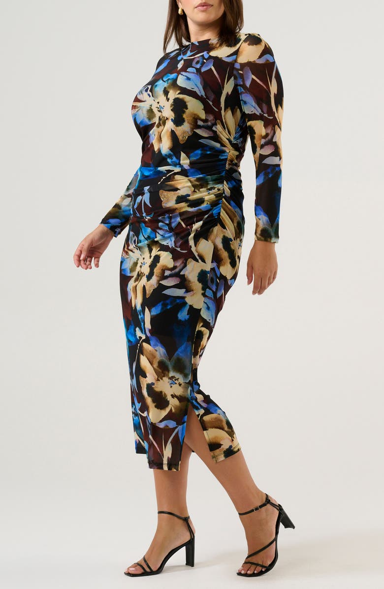 Estelle Cleo Ruched Long Sleeve Body-Con Maxi Dress, Alternate, color, Choc Winter