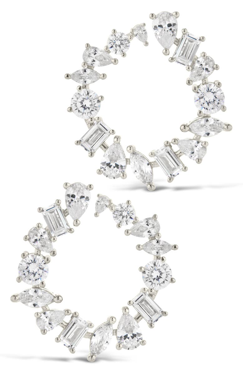 Sterling Forever Shania Cubic Zirconia Frontal Hoop Earrings, Alternate, color, Silver