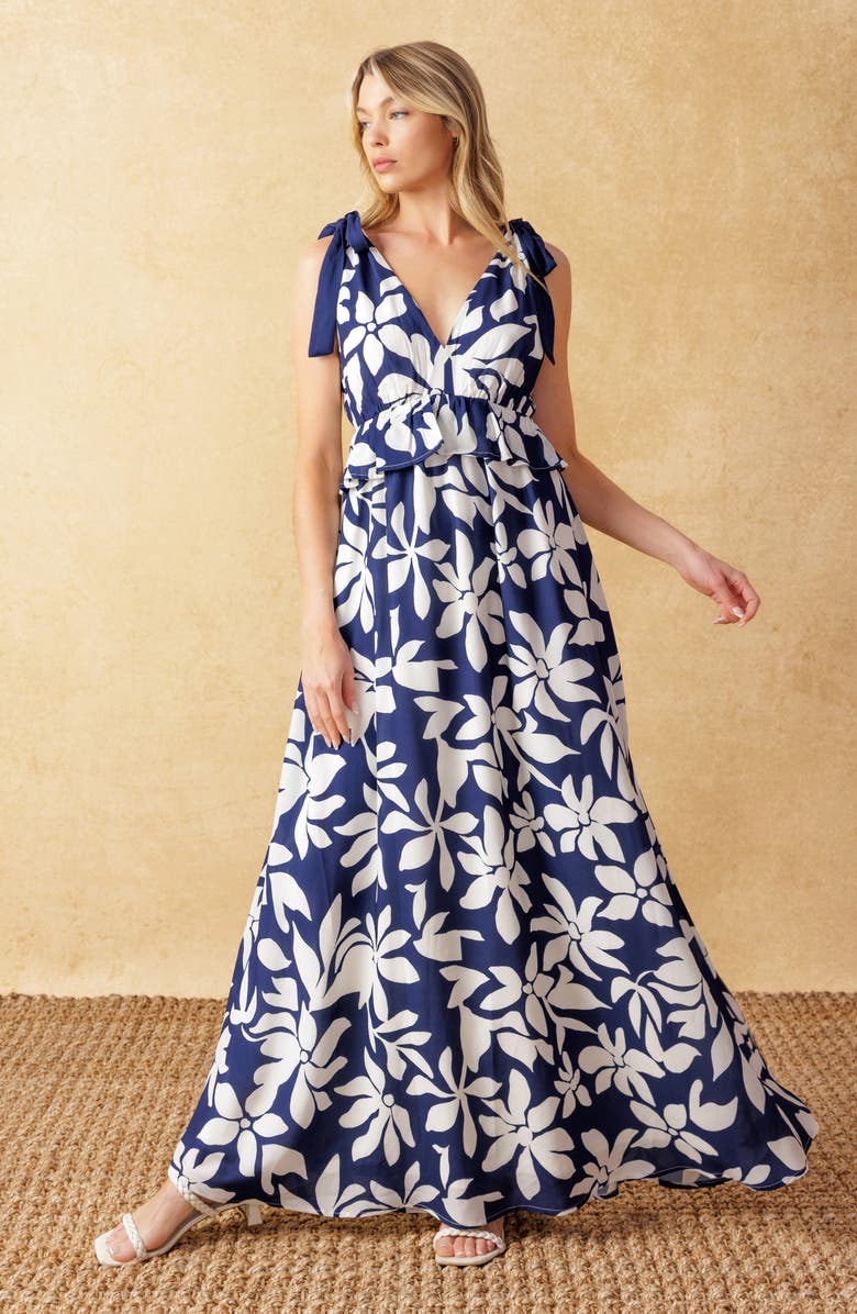 FLYING TOMATO Shoulder Tie Maxi Dress, Alternate, color, 