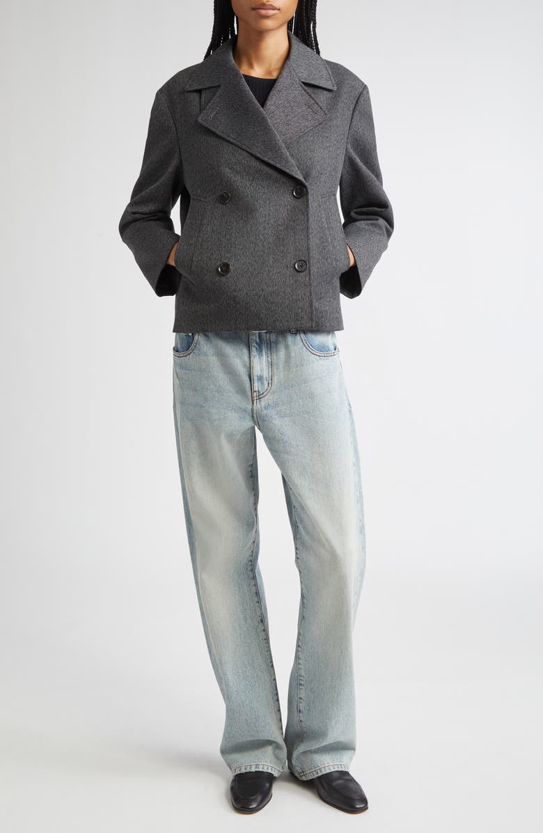 Proenza Schouler Nola Double Breasted Textured Suiting Jacket, Alternate, color, Charcoal Melange