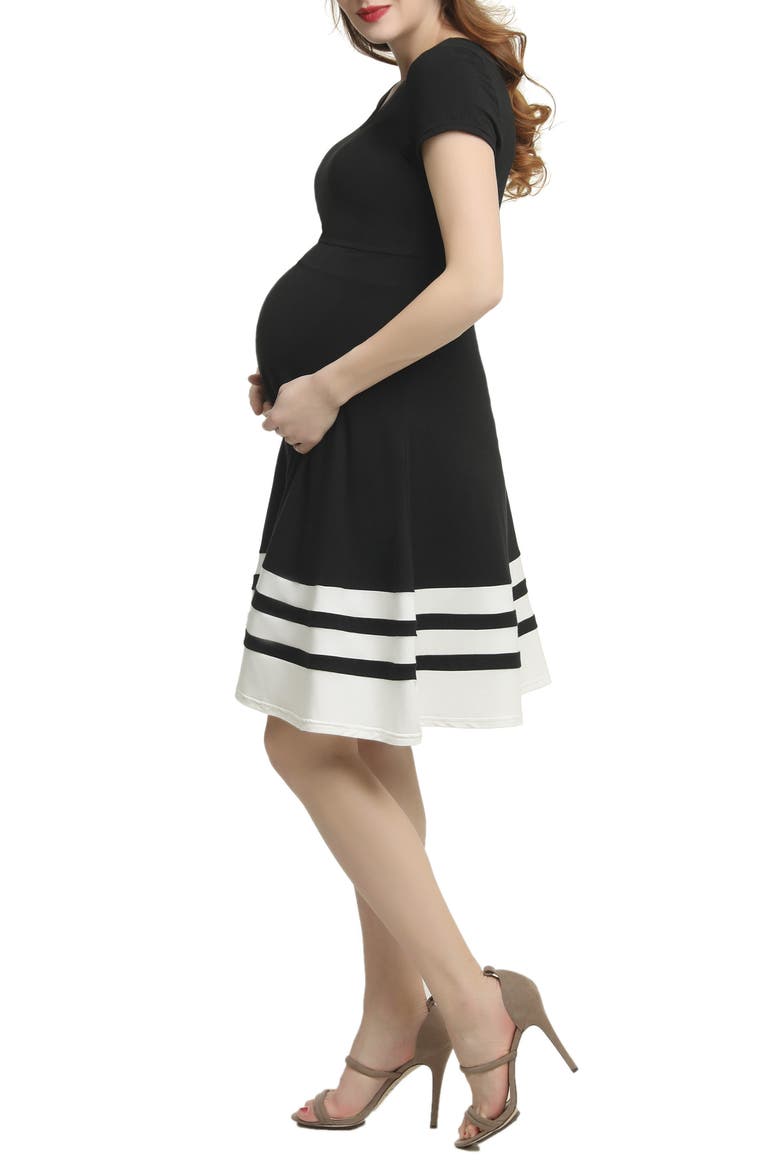 Theresa Colorblock Maternity Skater Dress, Alternate, color, BLACK/ WHITE