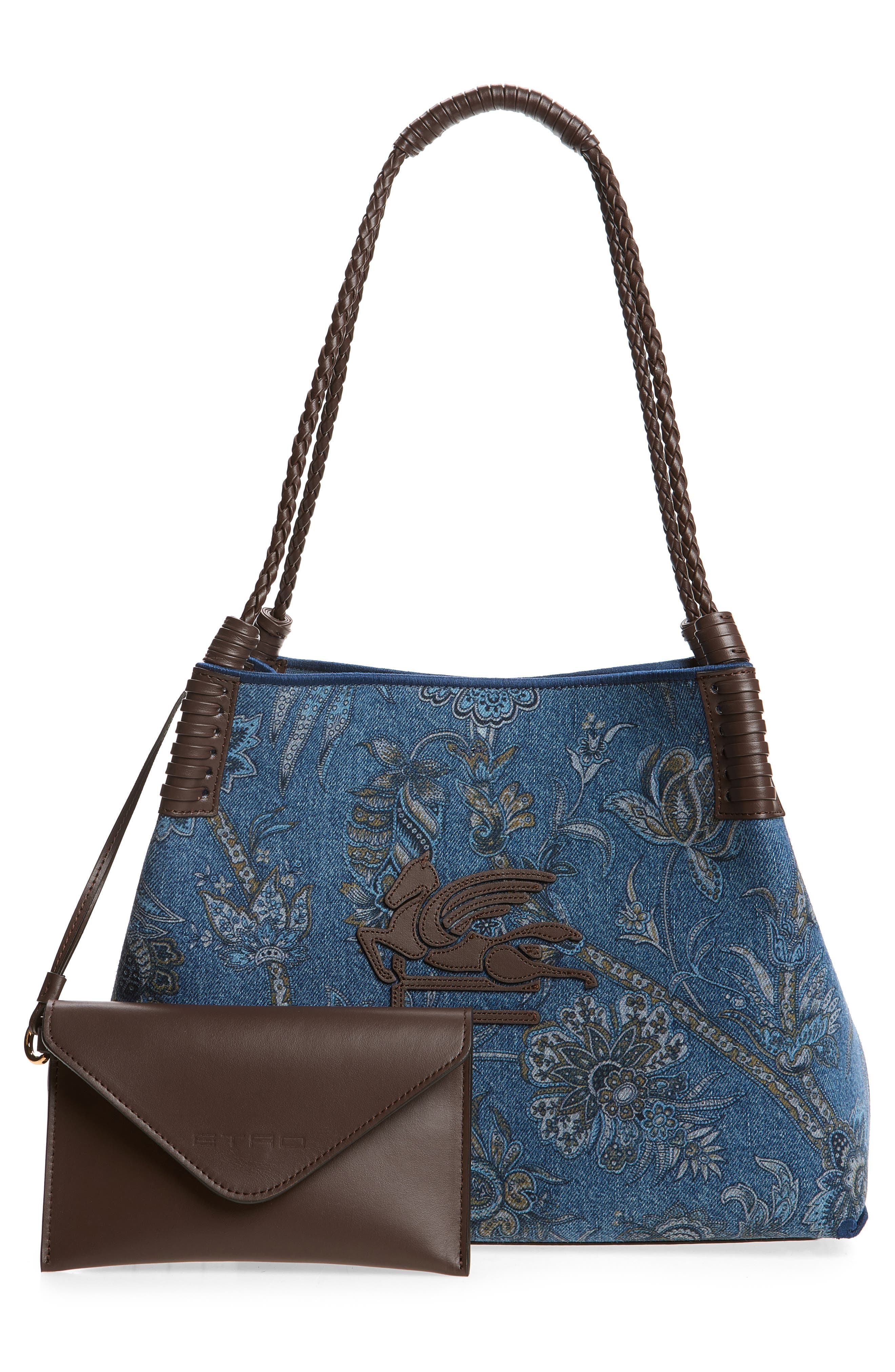 Small Libra Denim Shopping Tote, Alternate, color, PRINT ON BLUE BASE