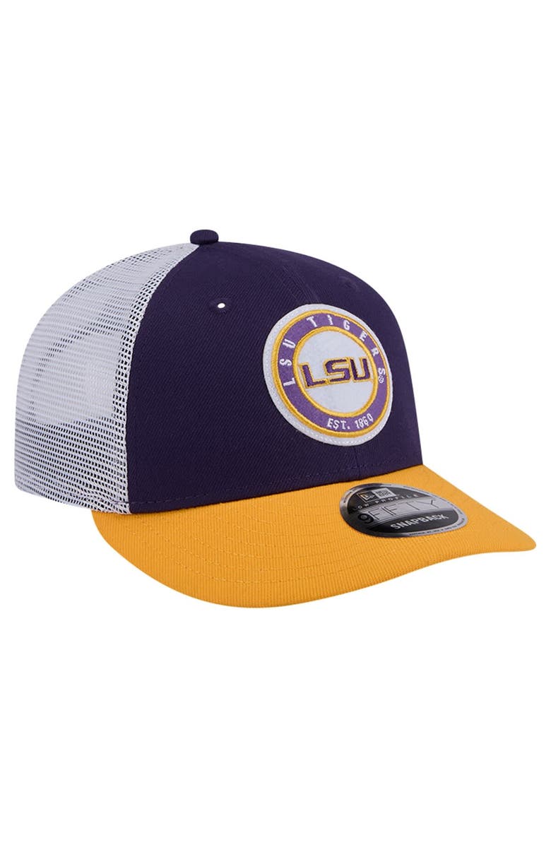 New Era Men's New Era Purple LSU Tigers Throwback Circle Patch 9FIFTY Trucker Snapback Hat, Alternate, color, Purple