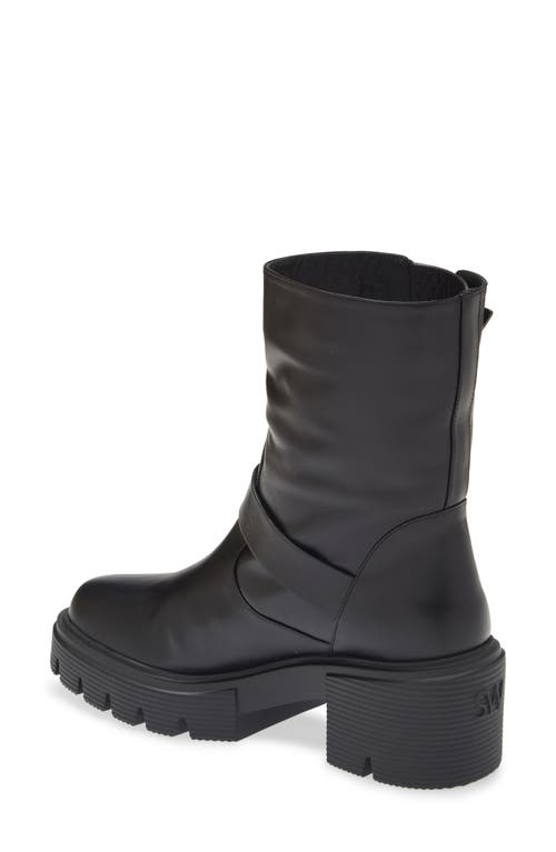 Stuart Weitzman Soho Moto Bootie In Black Smooth Calf