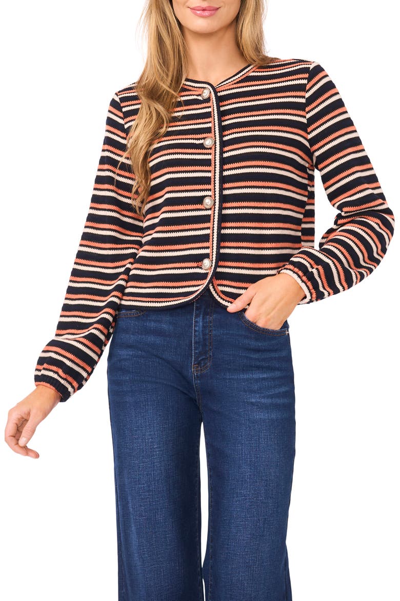 Stripe Knit Cardigan, Main, color, RICH BLACK