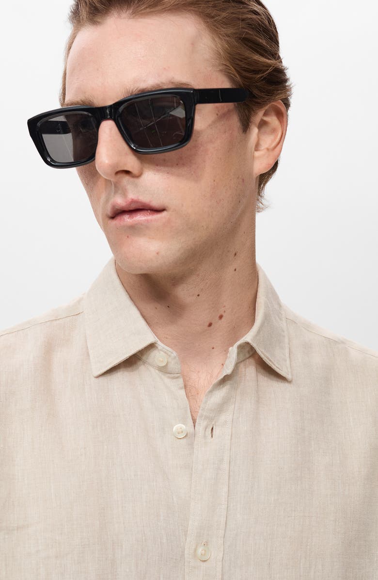 MANGO Classic Fit Linen Button-Up Shirt, Alternate, color, Sand