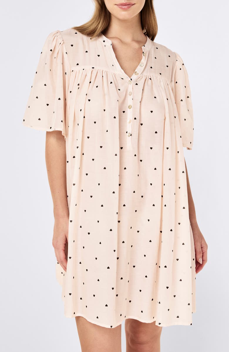 Papinelle Hearts Gathered Cotton Nightgown, Alternate, color, Rosewater