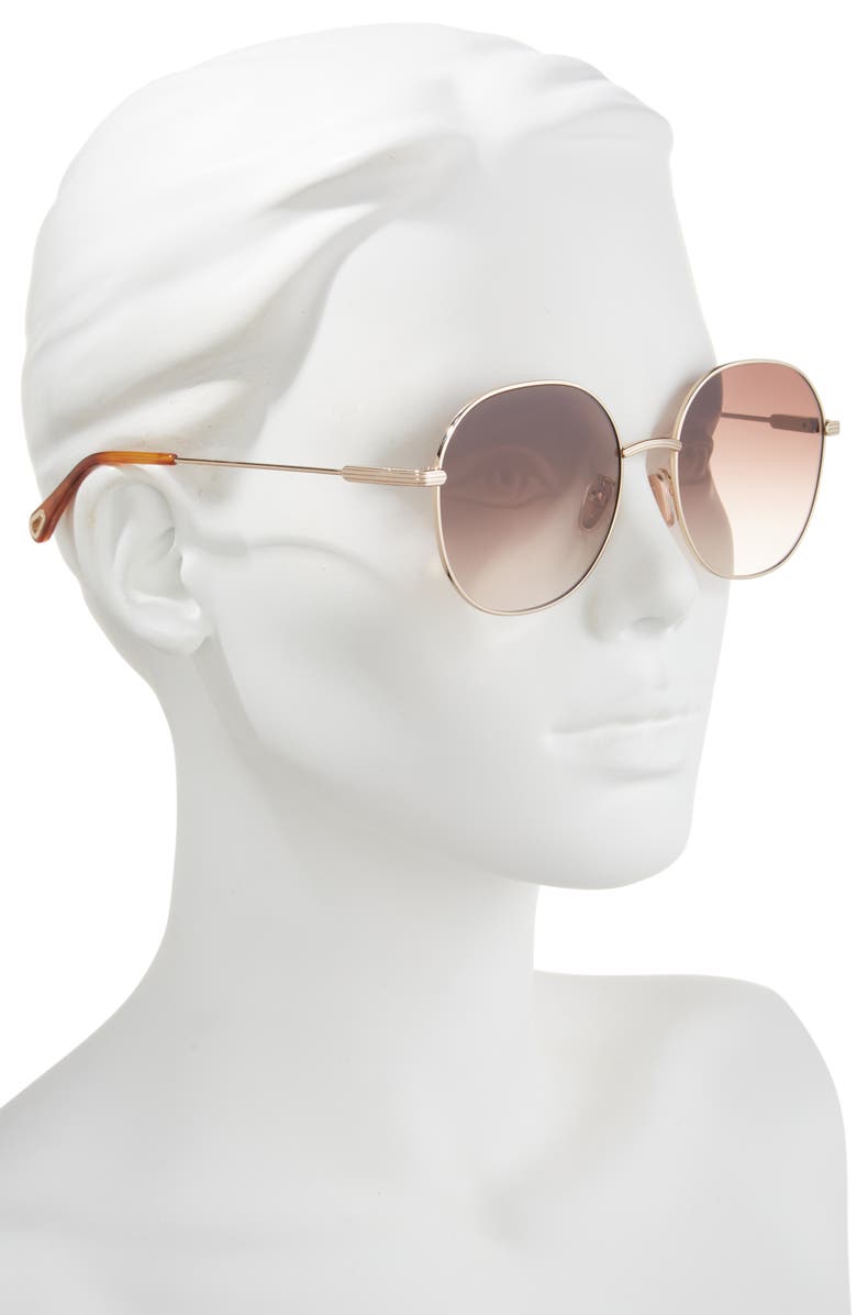 Chloé 57mm Round Metal Frame Sunglasses, Alternate, color, Gold Gold Brown
