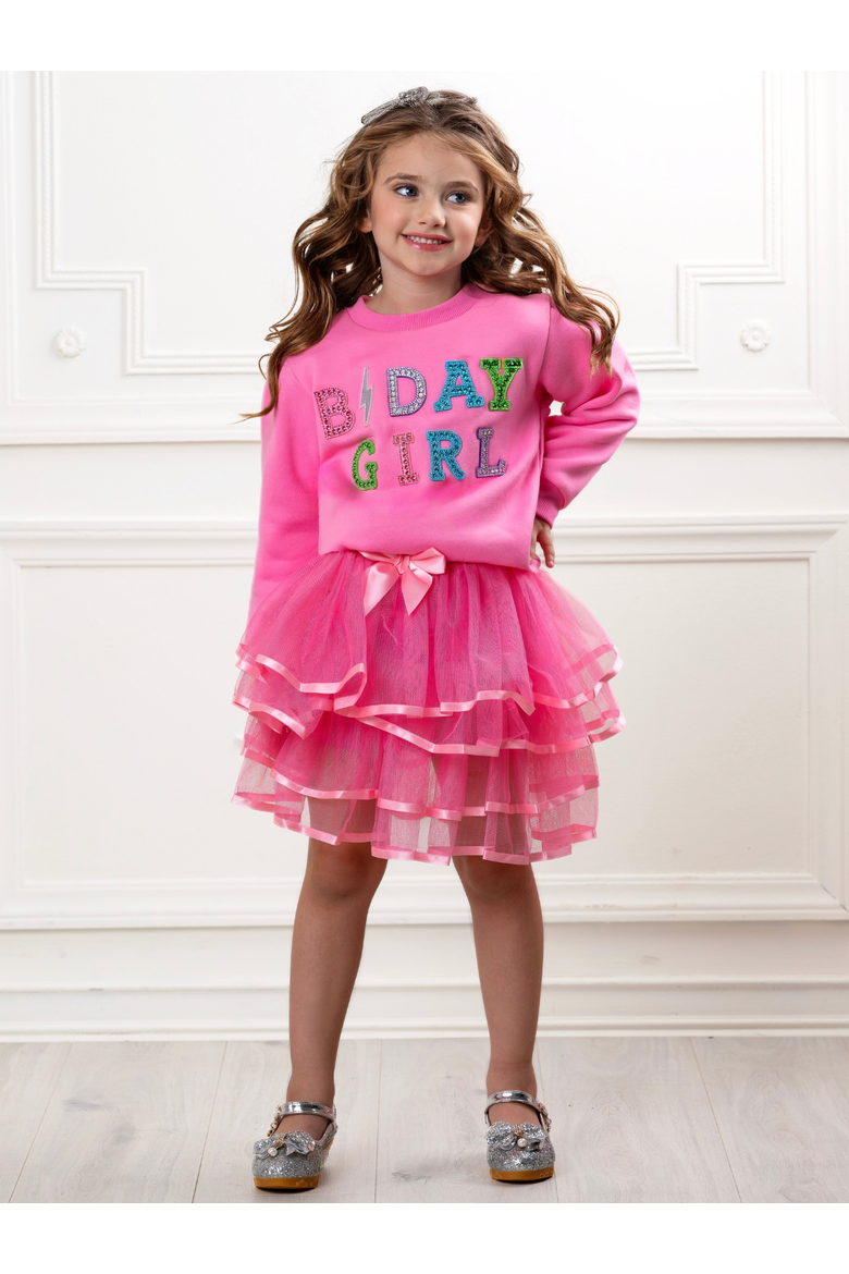 Color Pop Birthday Girl Gem Sweatshirt, Alternate, color, Pink
