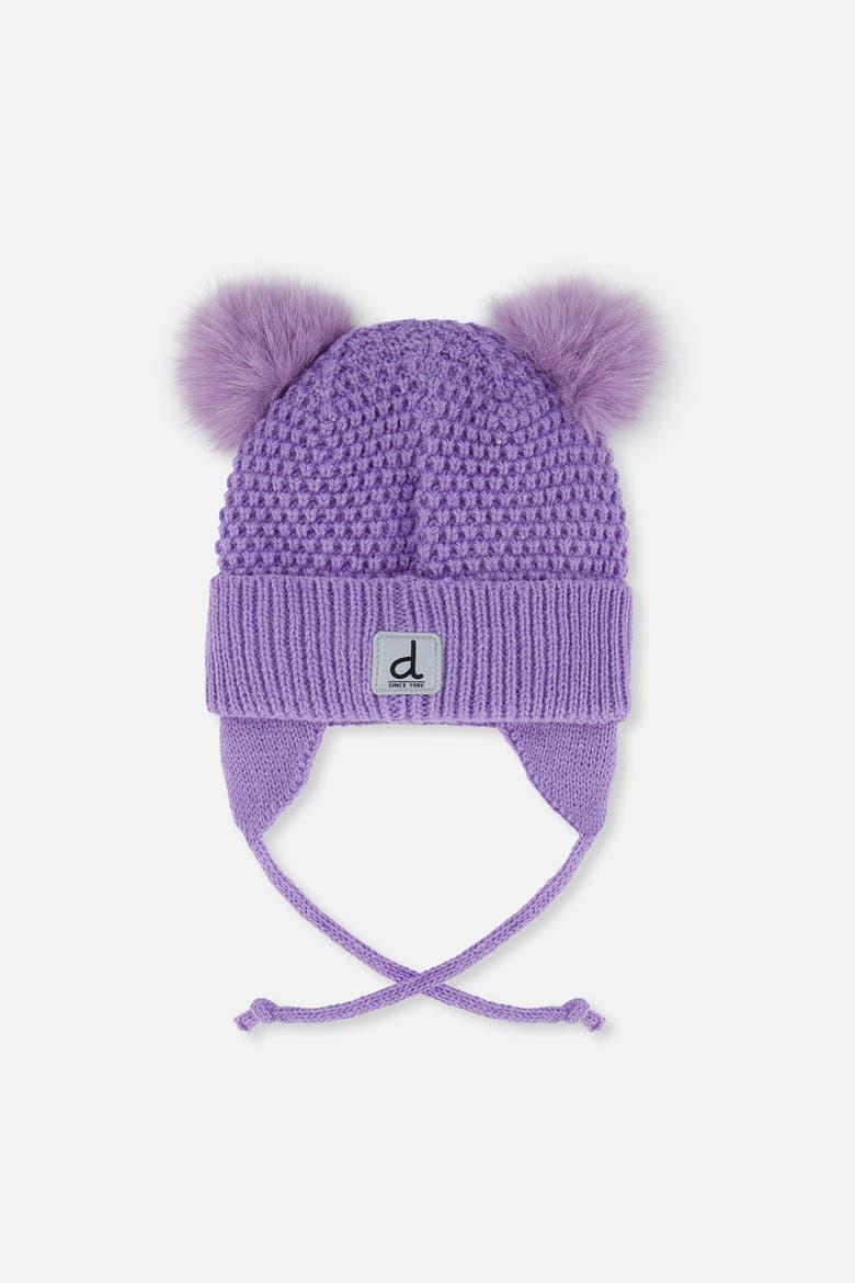 Winter Cat Ears Fleece-Lined Chin Tie Knit Hat, Alternate, color, Violet