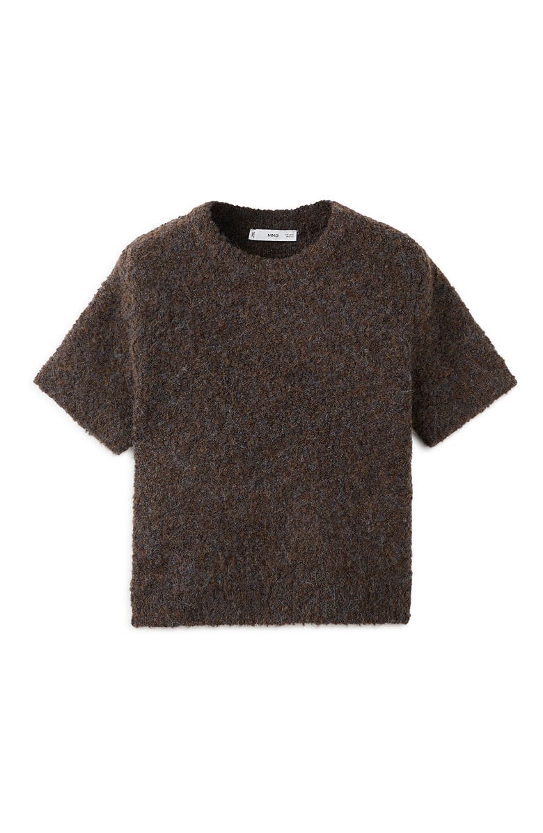 MANGO Short Sleeve Bouclé Sweater, Alternate, color, Chocolate