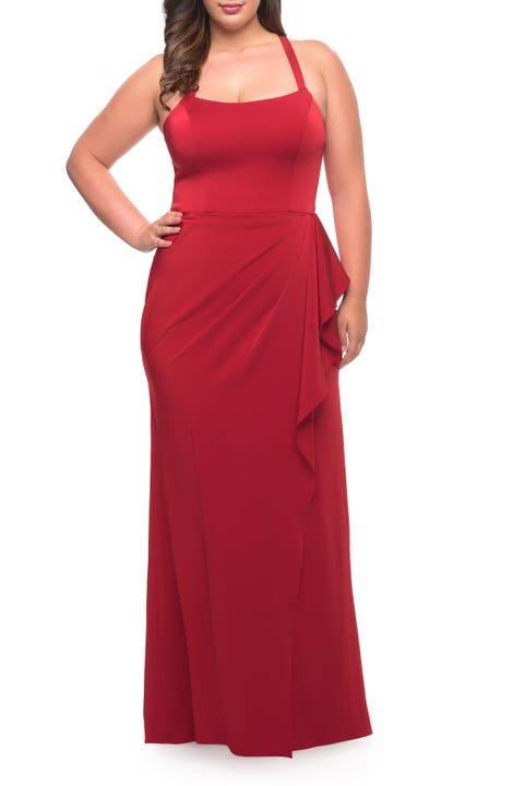 Elegant Jersey Gown with Ruffle Slit Detail