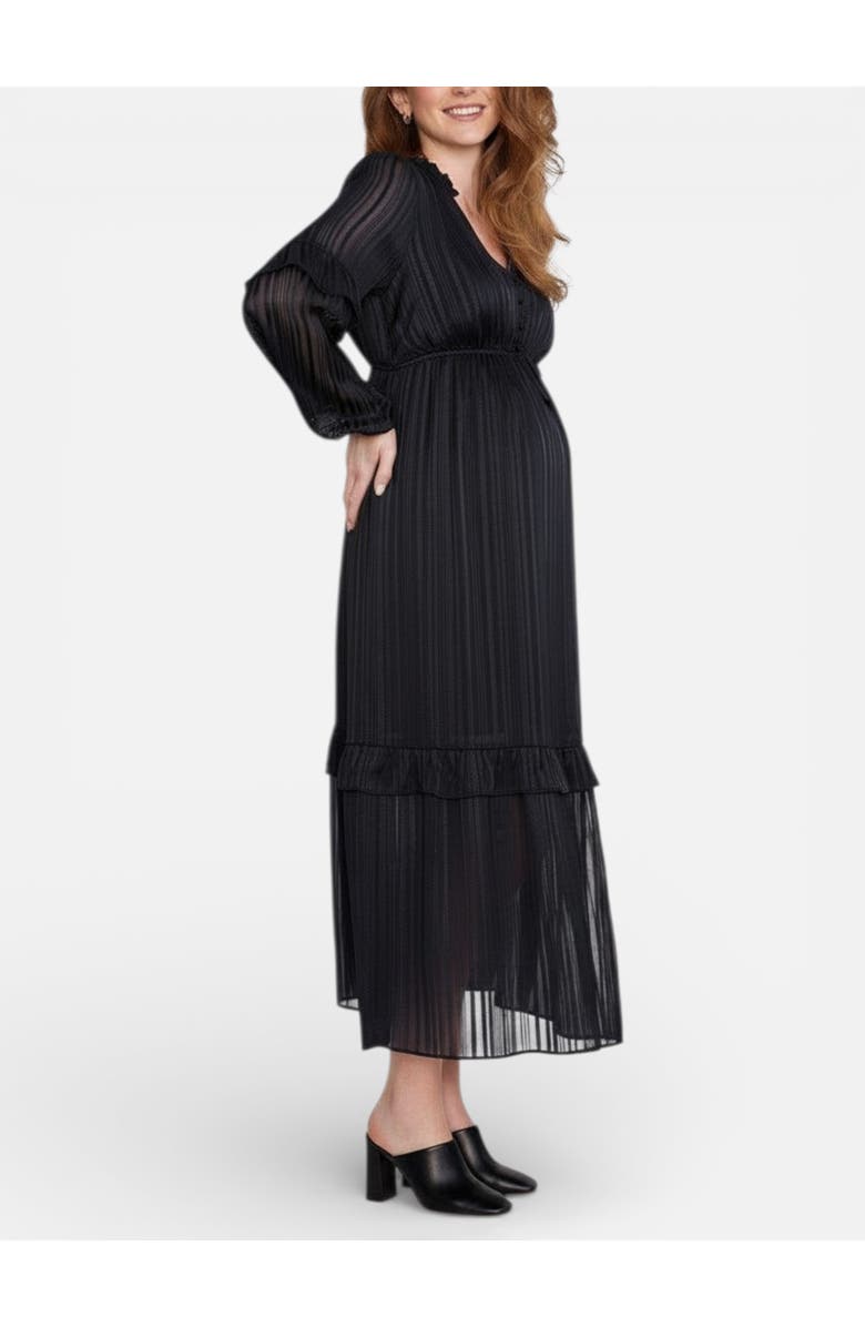 MOTHERHOOD MATERNITY V-Neck Long Sleeve Tiered Maxi Dress, Alternate, color, Black