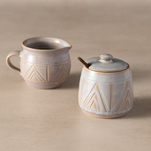 Ten Thousand Villages Mountain Peaks Ceramic Cream And Sugar Set In Multi