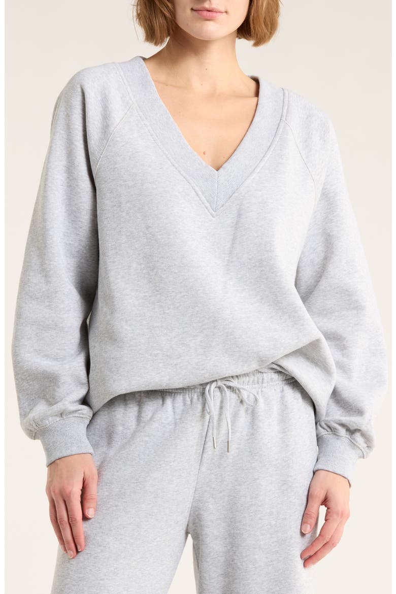 Oversized V-Neck Fleece Sweatshirt, Main, color, GREY SOFT HEATHER