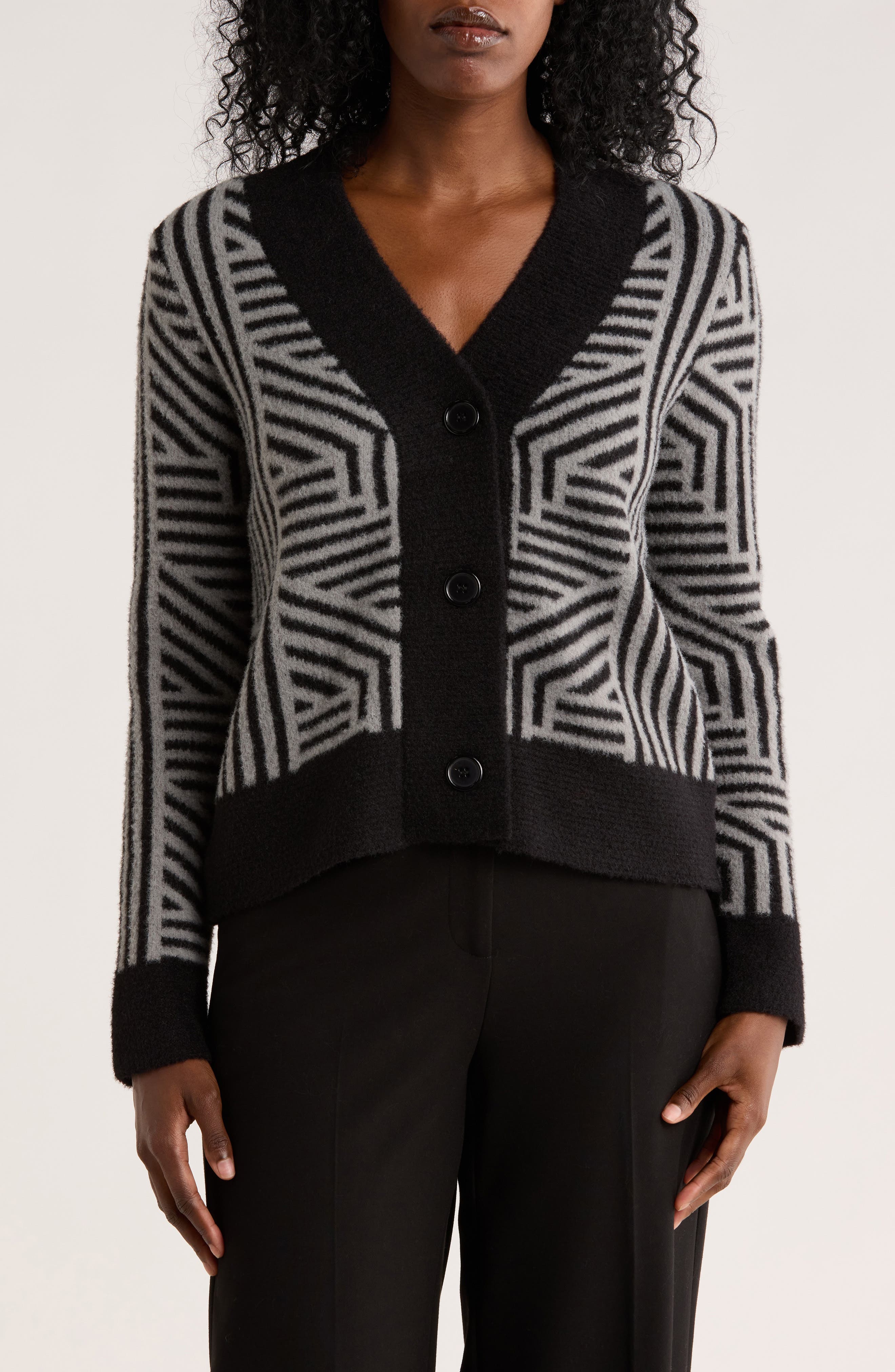CYRUS Geometric Button Front Crop Cardigan