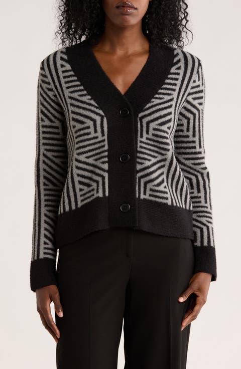Geometric Button Front Crop Cardigan