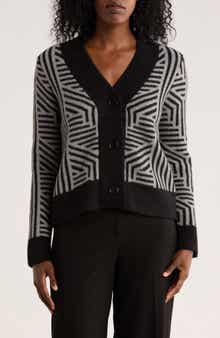 CYRUS Geometric Button Front Crop Cardigan