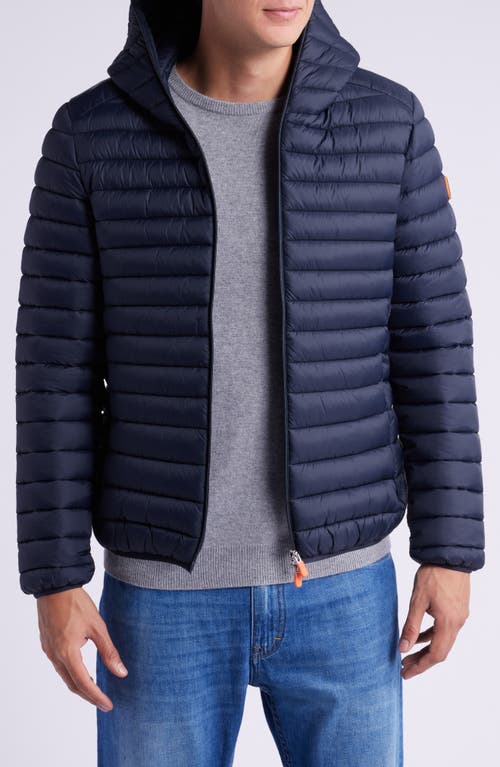 Save The Duck Donald Quilted Hooded Water Resistant Puffer Jacket in Blue Black 