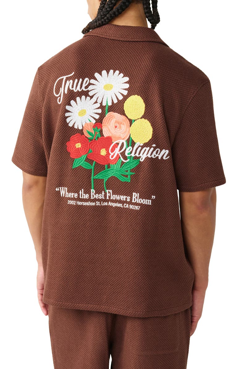 True Religion Blooms Knit Camp Shirt, Alternate, color, Garden Brown