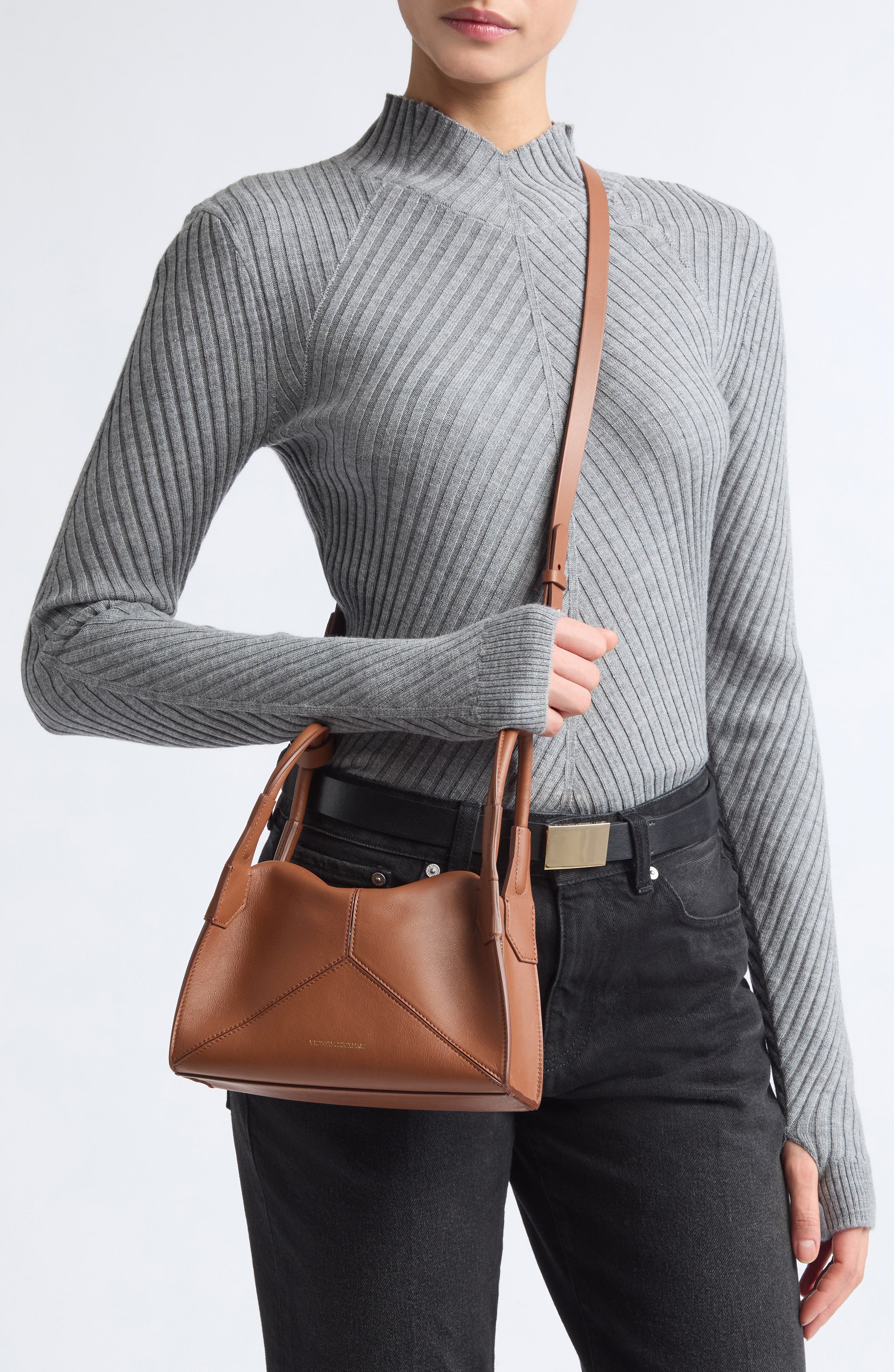 Mini Victoria Plié Handbag, Alternate, color, DARK TAN