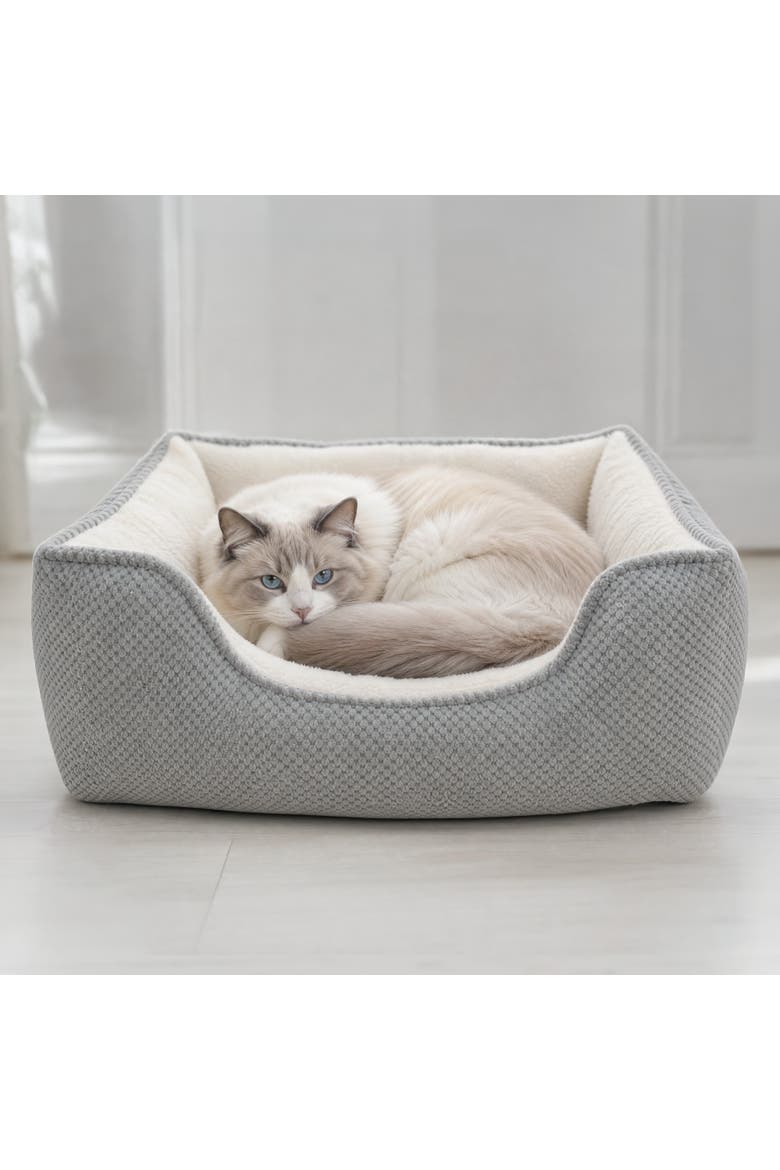 Essential Pineapple Velvet Square Cuddler Pet Bed, Alternate, color, Light Gray