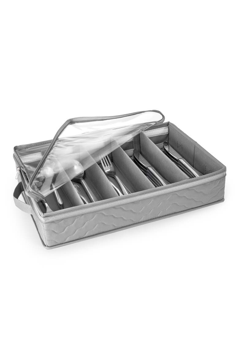 Fabric Flatware Storage Chest, Main, color, GRAY
