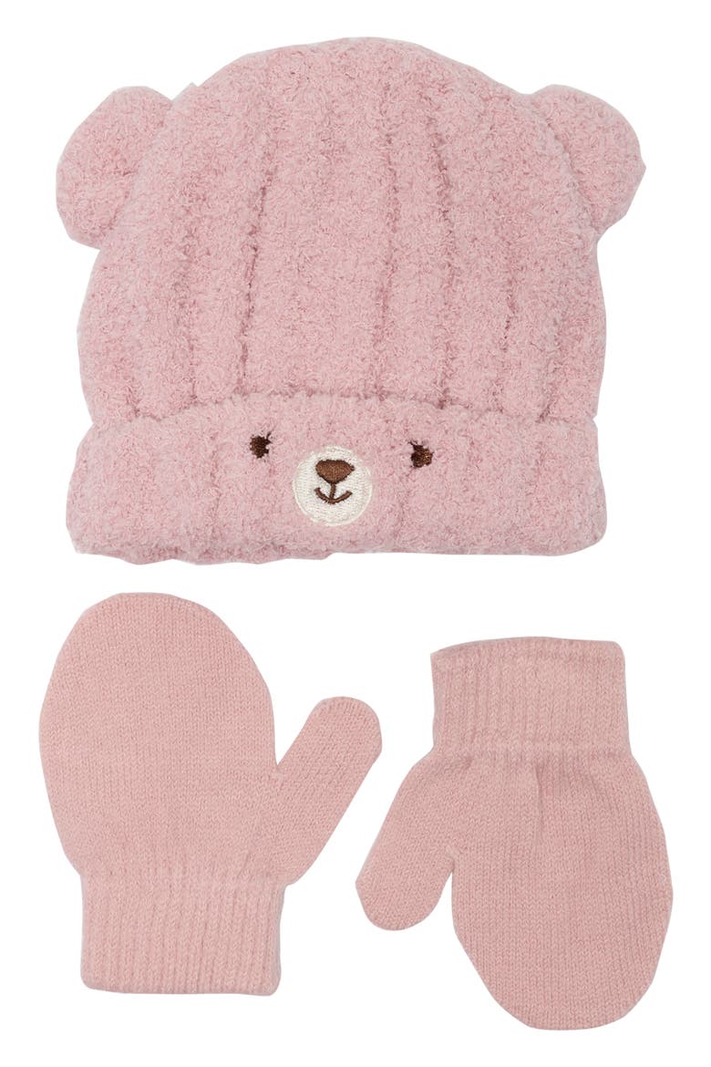 Kids' Cozy Bear Beanie & Mittens Set, Main, color, DUSTY PINK