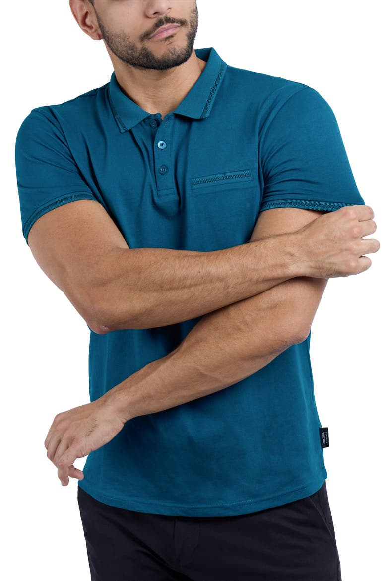 Jacquard Polo, Alternate, color, TEAL/ BLACK