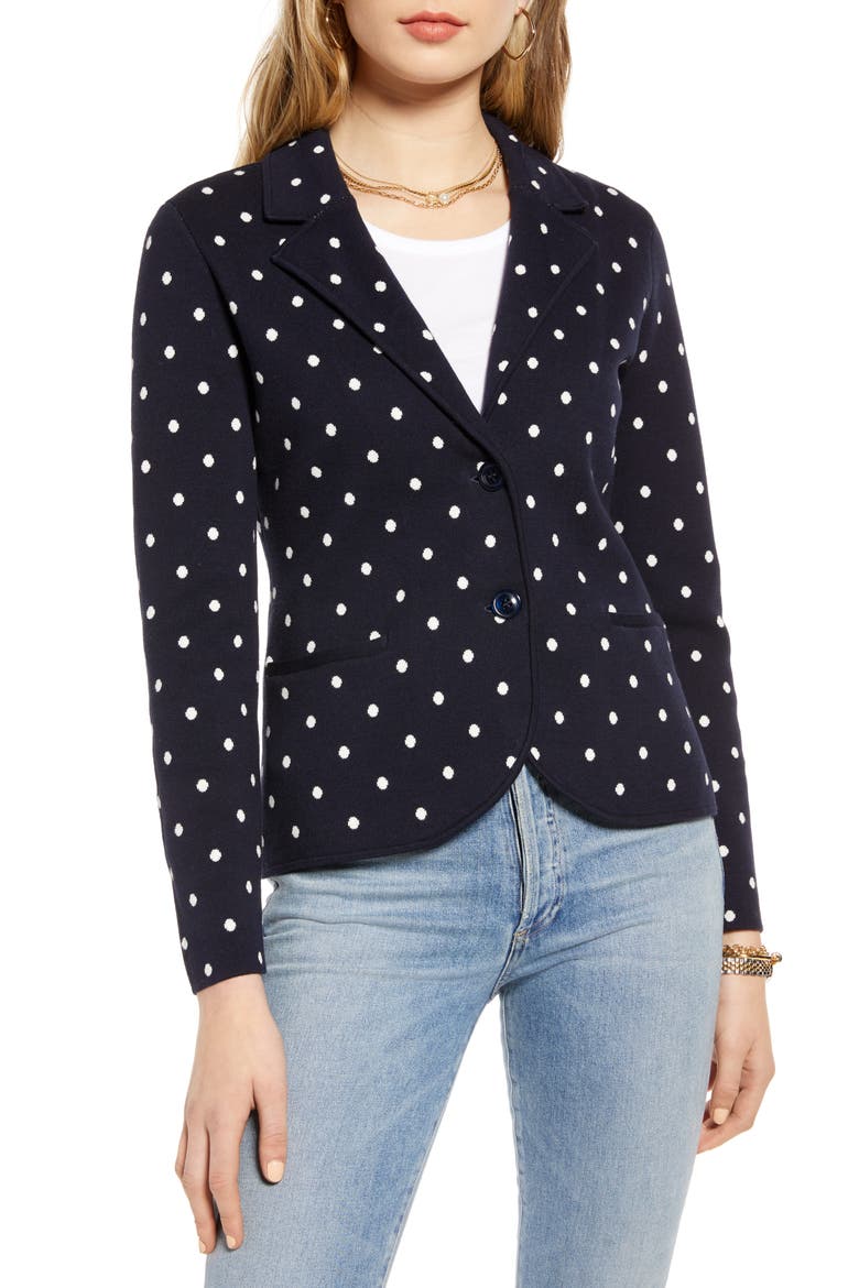 Sweater Blazer, Alternate, color, IVORY- NAVY DOT