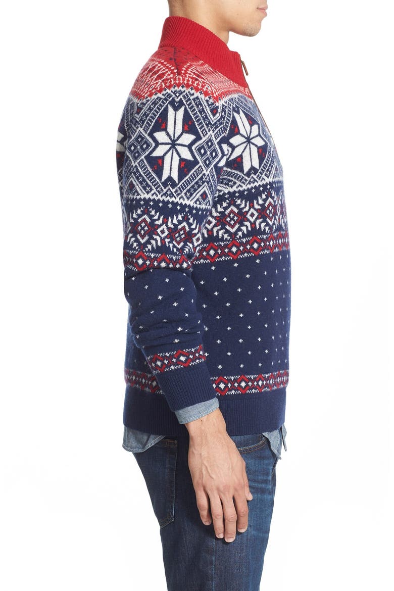 Fair Isle Quarter Zip Sweater, Alternate, color, DEEP BAY