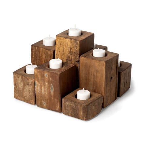 Cassius Nine Wood Block Table Candle Holder