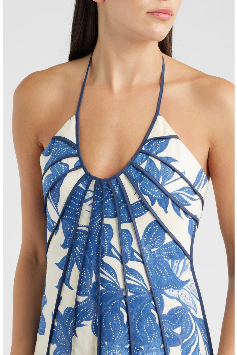 The Novia Floral Print Maxi Halter Dress, Alternate, color, COASTAL FJORD