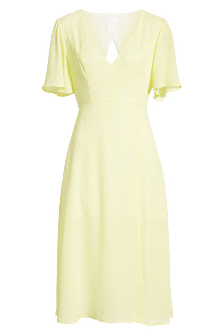 Flutter Sleeve Midi Dress, Alternate, color, YELLOW MERINGUE DOT