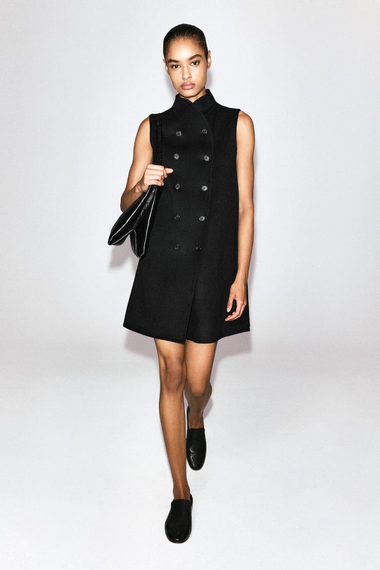 Double-Faced Wool-Blend Mini Dress, Main, color, BLACK