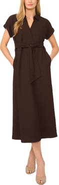 Halogen® Tie Belt Textured Midi Dress